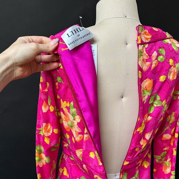 Vintage Lihli at Saks Fifth Avenue Pink Silk Floral Boat Neck Cocktail Dress 8 - Picture 11 of 11